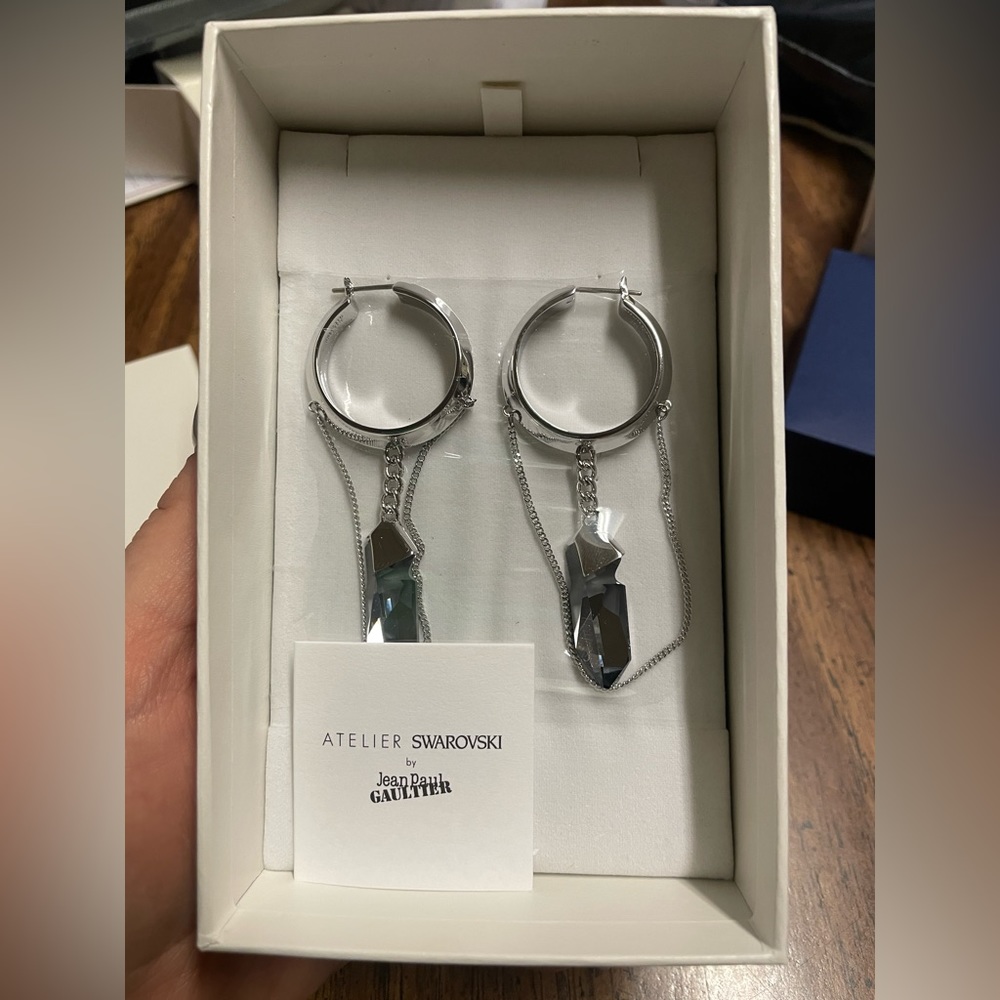 Atelier Swarovski Jean Paul Gaultier Hoop chain crystal earrings 5243744